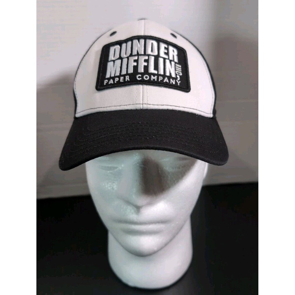 DUNDER MIFFLIN PAPER CO. THE OFFICE SNAP BACK BLACK & WHITE CAP/HAT EUC